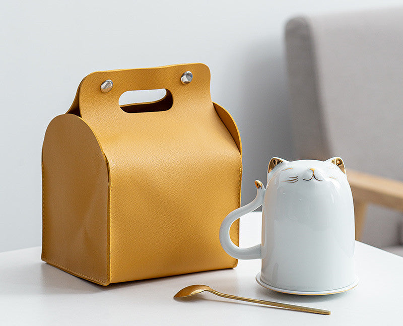 Ceramic Couple Mug with Lid - Cat Girl Design